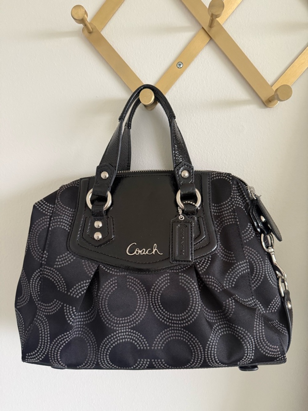 Coach Black & Silver Signature Circle Satchel F20027